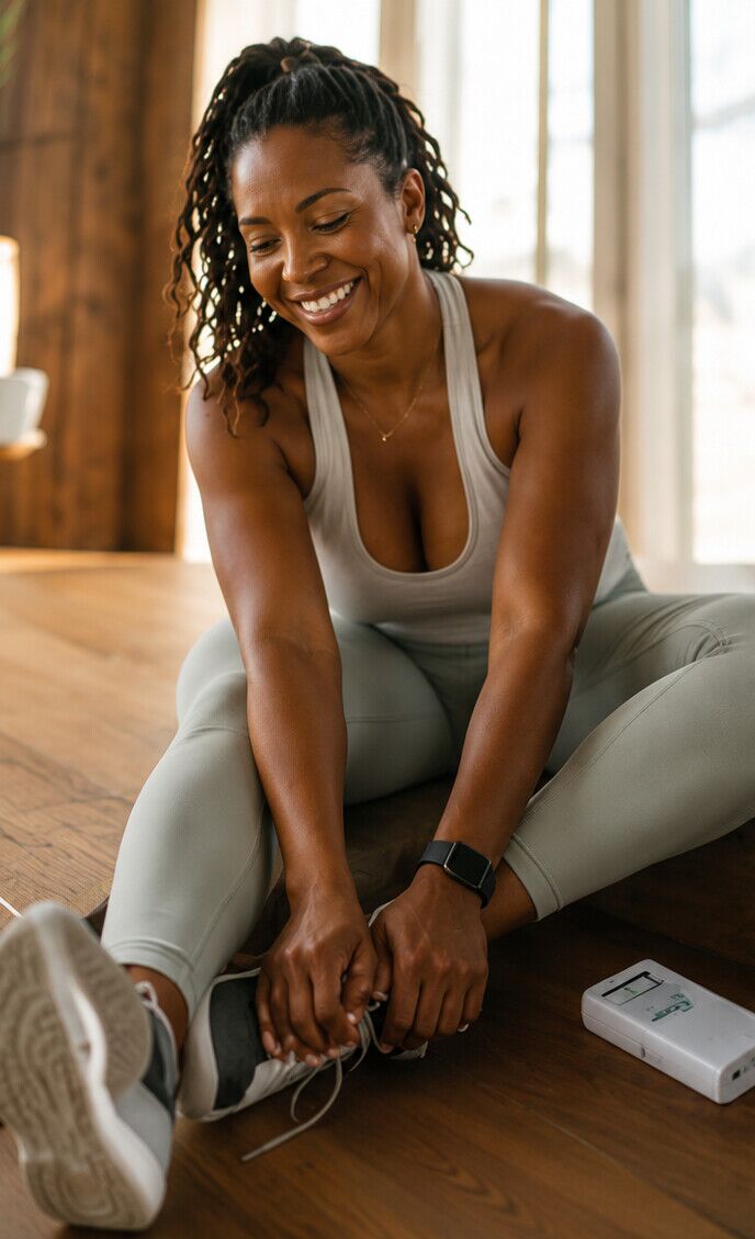 Woman lacing up to get moving